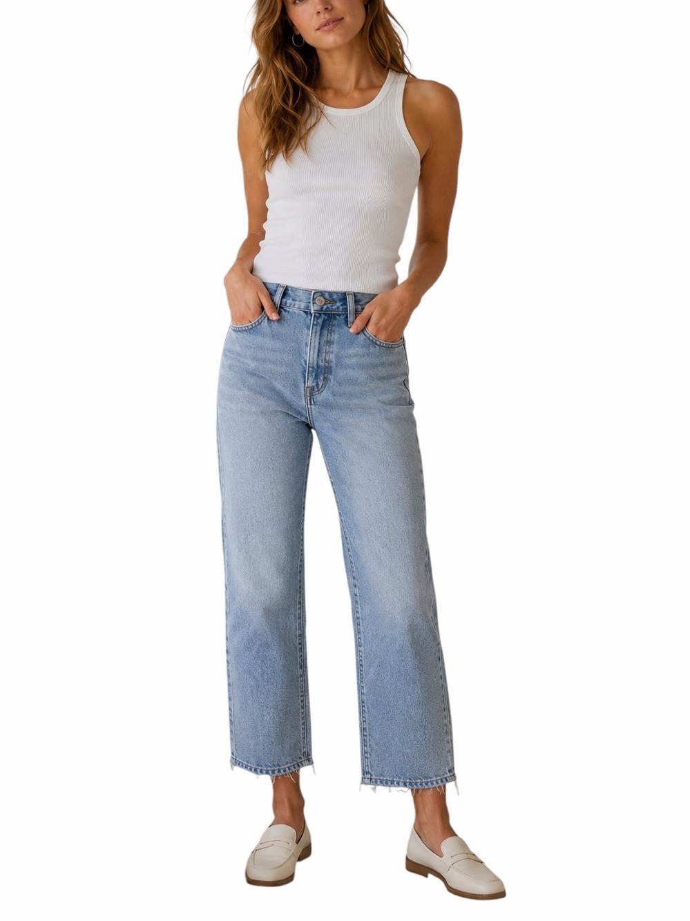 AGOLDE Riley High Rise Straight Crop Jeans Distressed Light Wash Festival jeans